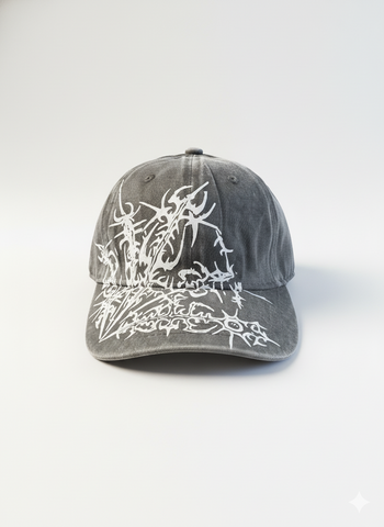 Grey OUTS THORN SCRIPT WASHED CAP