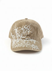 Beige OUTS THORN SCRIPT WASHED CAP