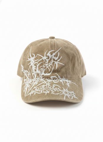 Beige OUTS THORN SCRIPT WASHED CAP